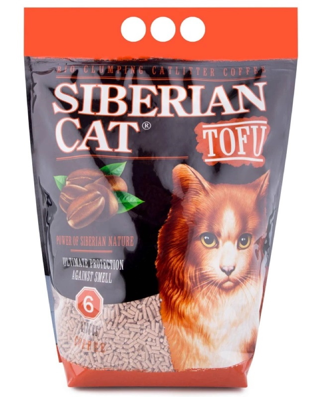 Комкующийся наполнитель для кошек Сибирская кошка Тофу соевый, кофе, 3 кг, 6 л,