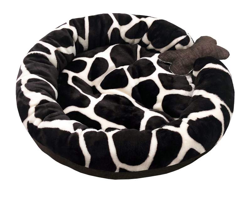 Лежанка для кошки, собаки PerseiLine с косточкой, холлофайбер 45x45x12см черный, белый