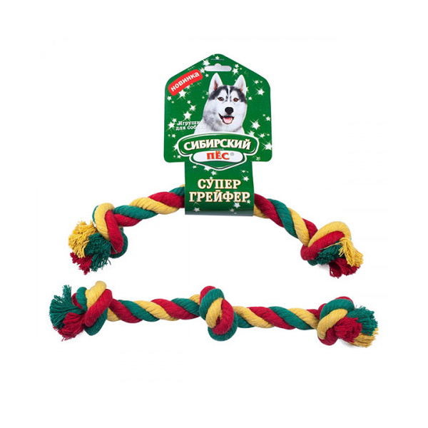 грейфер (игрушка для перетягивания) для собак СИБИРСКИЙ ПЕС цветная верёвка 3 узла, 34 см