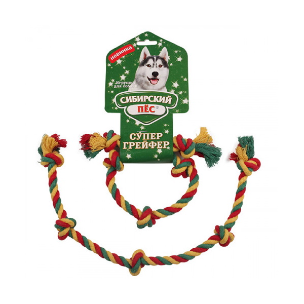 Грейфер (игрушка для перетягивания) для собак СИБИРСКИЙ ПЕС цветная верёвка 5 узлов, 42 см