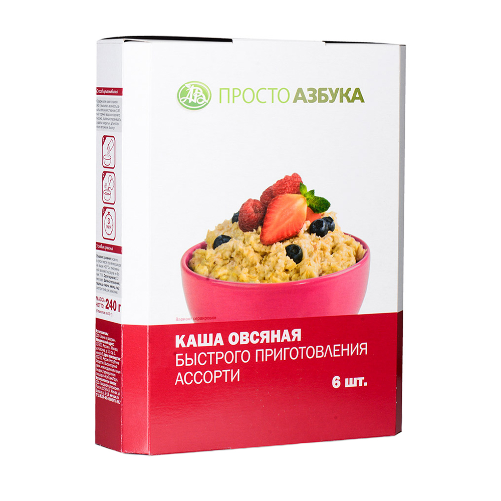 Каша овсяная Просто Азбука ассорти 6 пакетиков 240 г – купить в Москве,  цены в интернет-магазинах на Мегамаркет