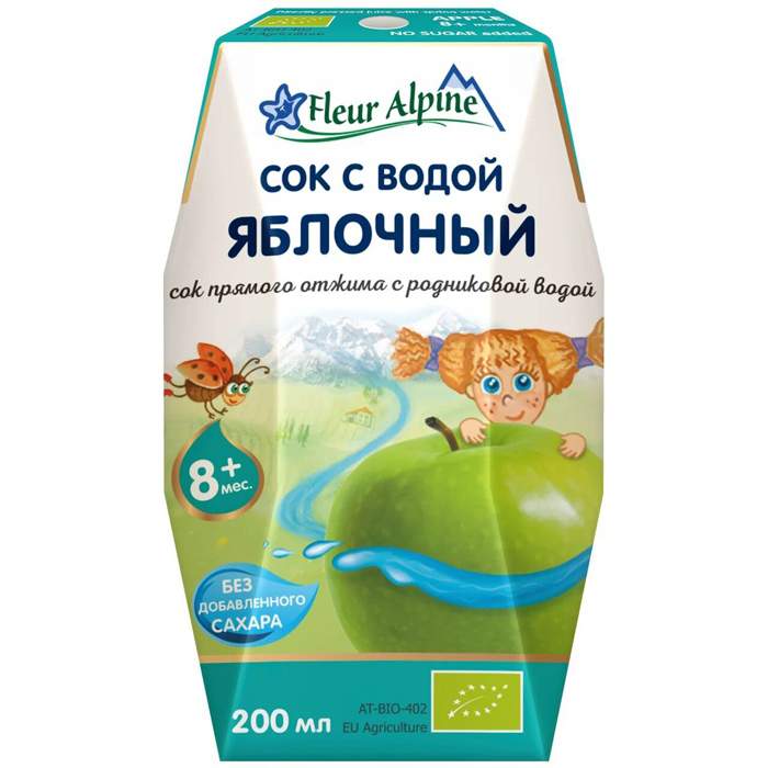 Сок Fleur Alpine Organic яблочный c 8 месяцев 200 г - купить в Мегамаркет Москва Пушкино, цена на Мегамаркет