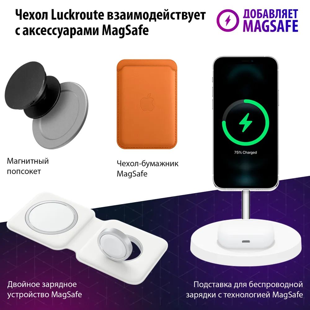 Чехол Luckroute для iPhone 11 с поддержкой MagSafe, противоударный,  прозрачный, купить в Москве, цены в интернет-магазинах на Мегамаркет