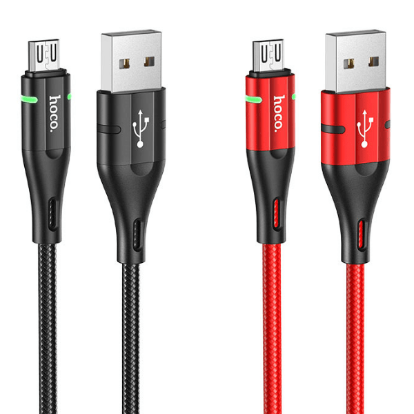 Кабель USB Micro USB Hoco U93 светящийся 1M  красный