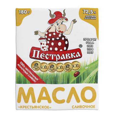 Сливочное масло Пестравка Крестьянское 72,5% БЗМЖ 180 г