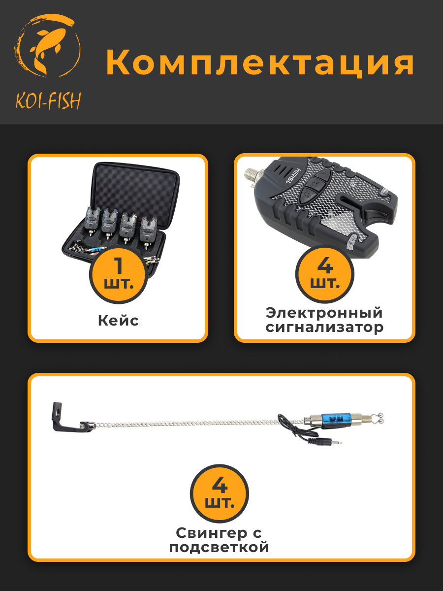 Набор электронных сигнализаторов поклёвки Hirisi B1141 4 шт+свингер 4 шт -  отзывы покупателей на Мегамаркет | 600011525676