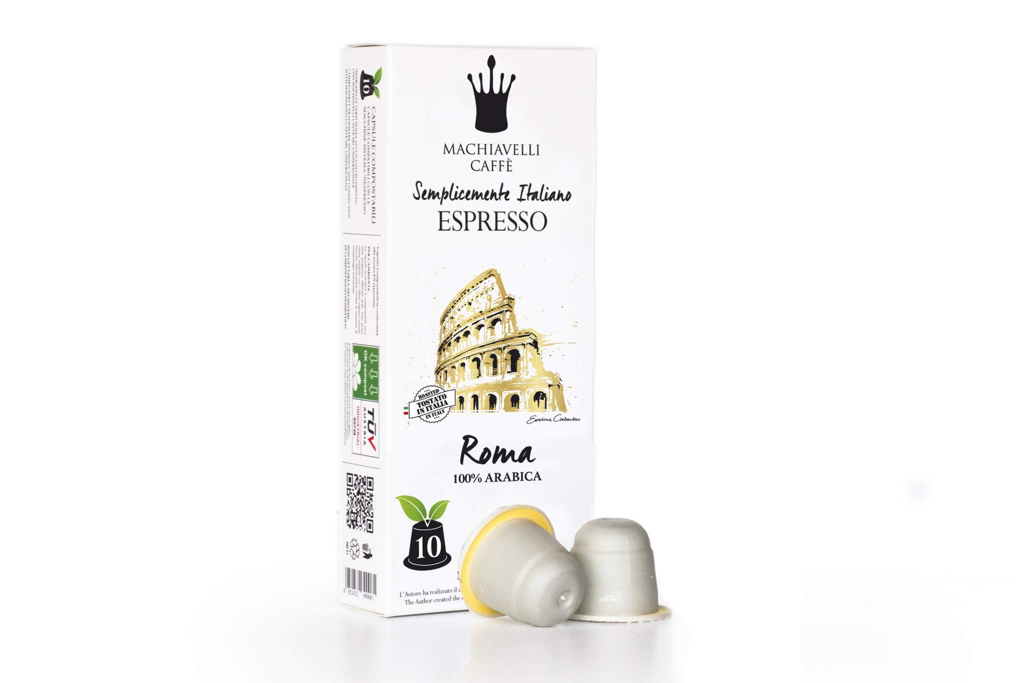Кофе молотый в биоразлагаемых капсулах Machiavelli Caffe ROMA, 10 капсул