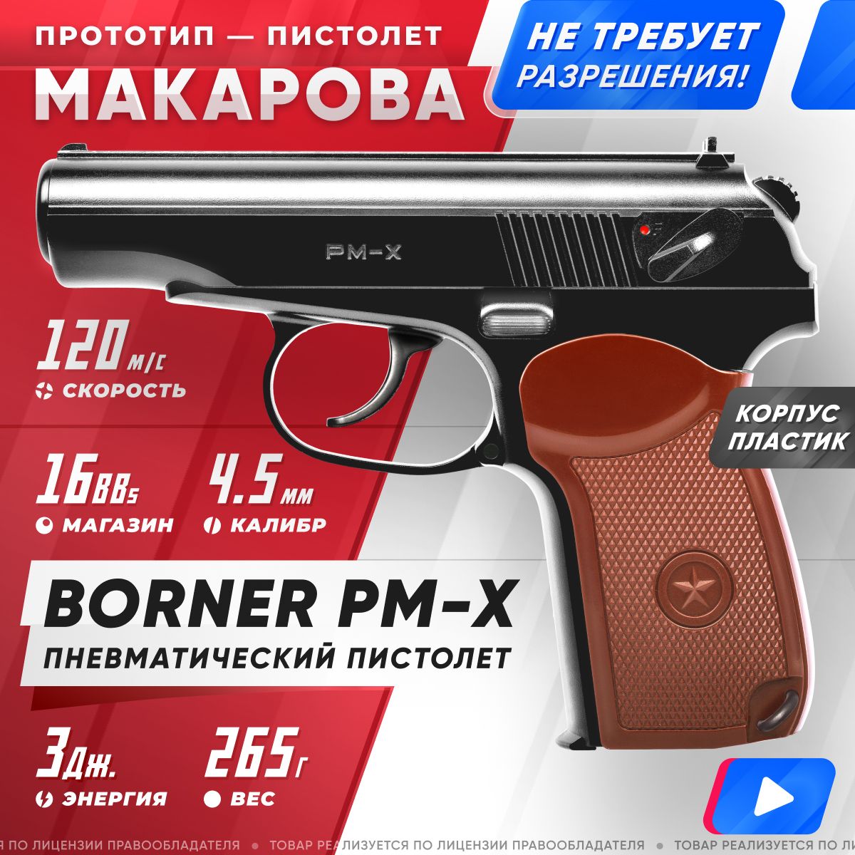 Пневматический пистолет Borner PM-X 4,5 мм - купить в Москве, цены на Мегамаркет | 600005639198