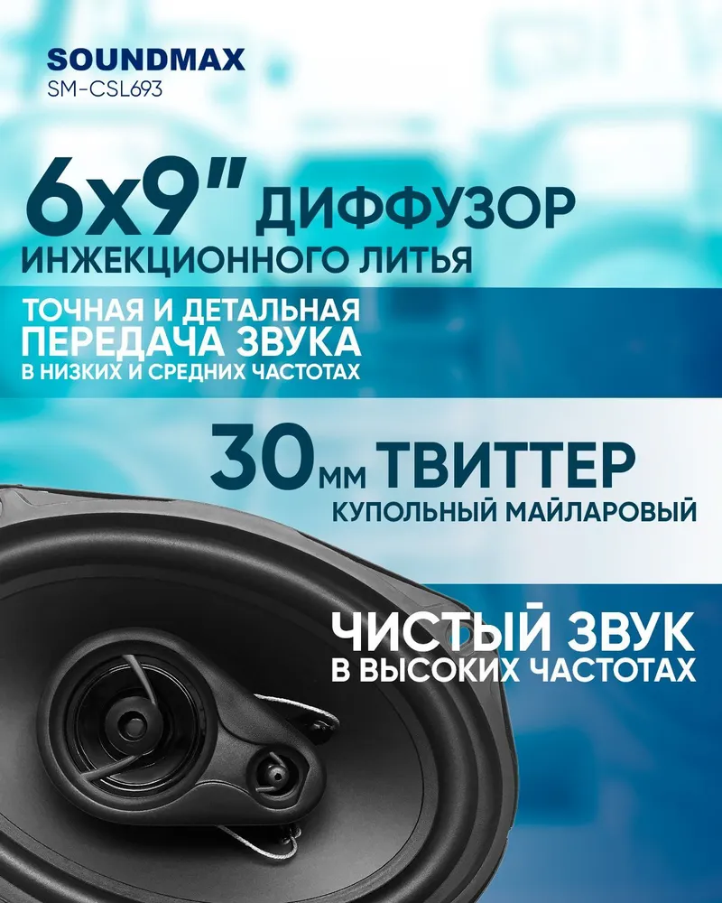 Колонки автомобильные SOUNDMAX SM-CSL693, 15x23 см (6x9 дюйм.), комплект 2  шт. - отзывы покупателей на Мегамаркет | 100028706838