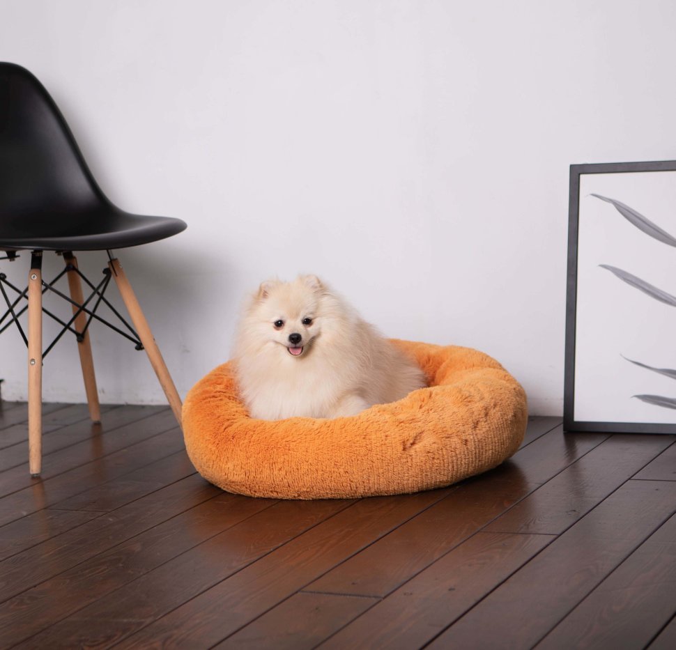 Лежанка для кошек и собак Lion Пончик съемный чехол, оранжевый, 60x60x10см