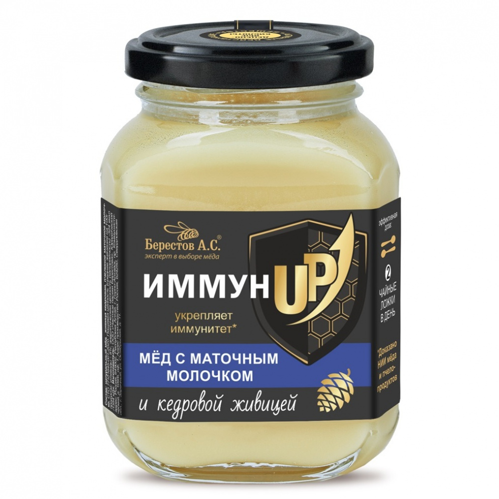 Купить мёд "ИммунUP | С маточным молочком и кедровой живицей", 200 г, ТМ "Берестов А.С.", цены на Мегамаркет | Артикул: 600003561431