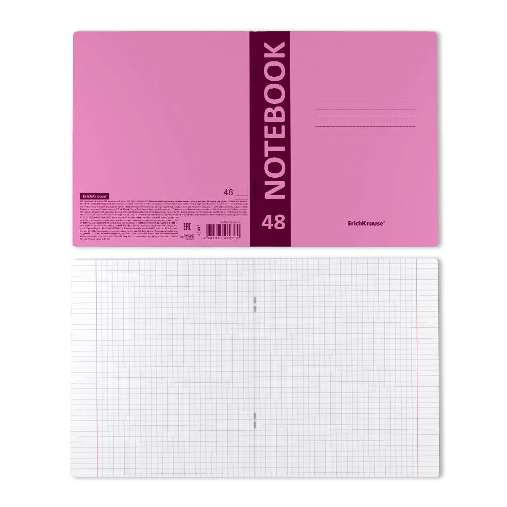 Тетрадь общая с пластиковой обложкой на скобе ErichKrause Neon, розовый, А5+, 48 листов, к