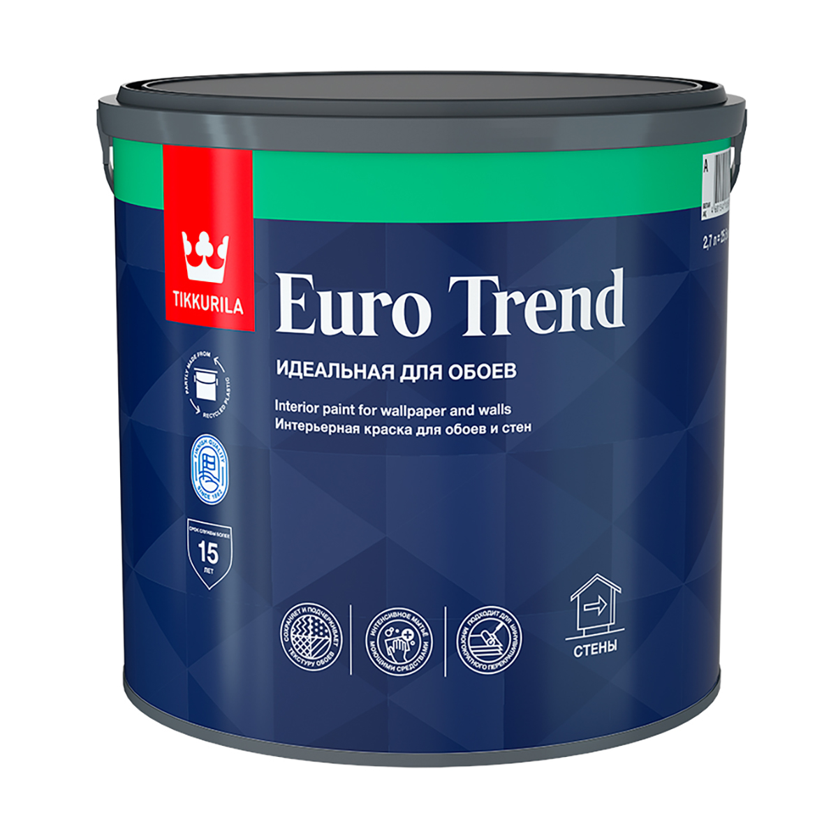 Краска Tikkurila Euro Trend, база A, 2,7 л - отзывы покупателей на  Мегамаркет | 600003850295