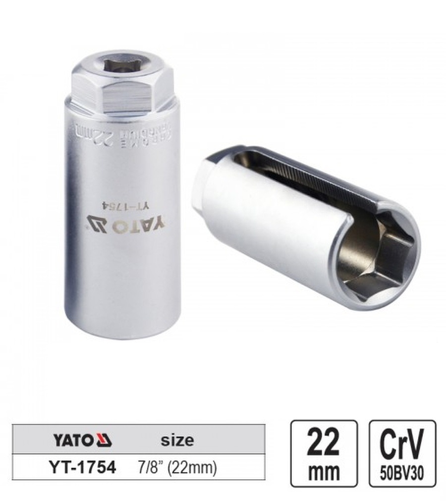 Купить ключ для зонда лямбда-зонда 22мм с прорезью YATO YT1754