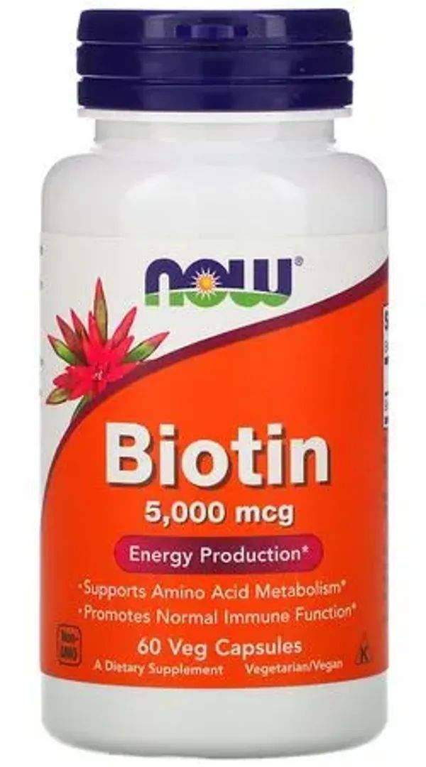 Биотин, Biotin, 5000 мкг, 60 капсул, NOW - купить в Москве, цены на Мегамаркет