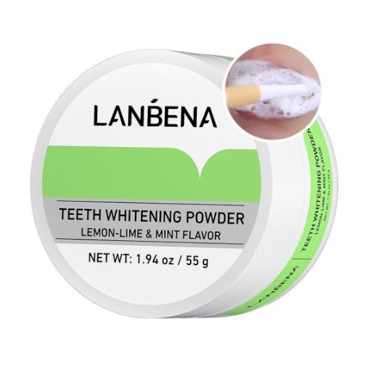 Зубной порошок отбеливающий со вкусом лимона и мяты Lanbena Teeth Whitening Powder