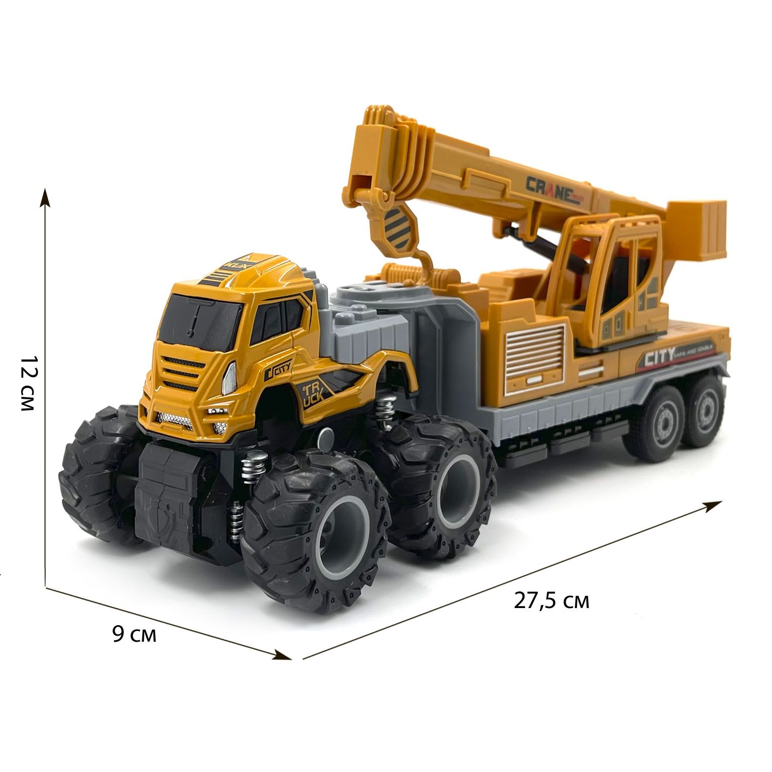 Купить машинка - грузовик с подъемным краном. Детская коллекционная, 27 см,  1/30, цены на Мегамаркет