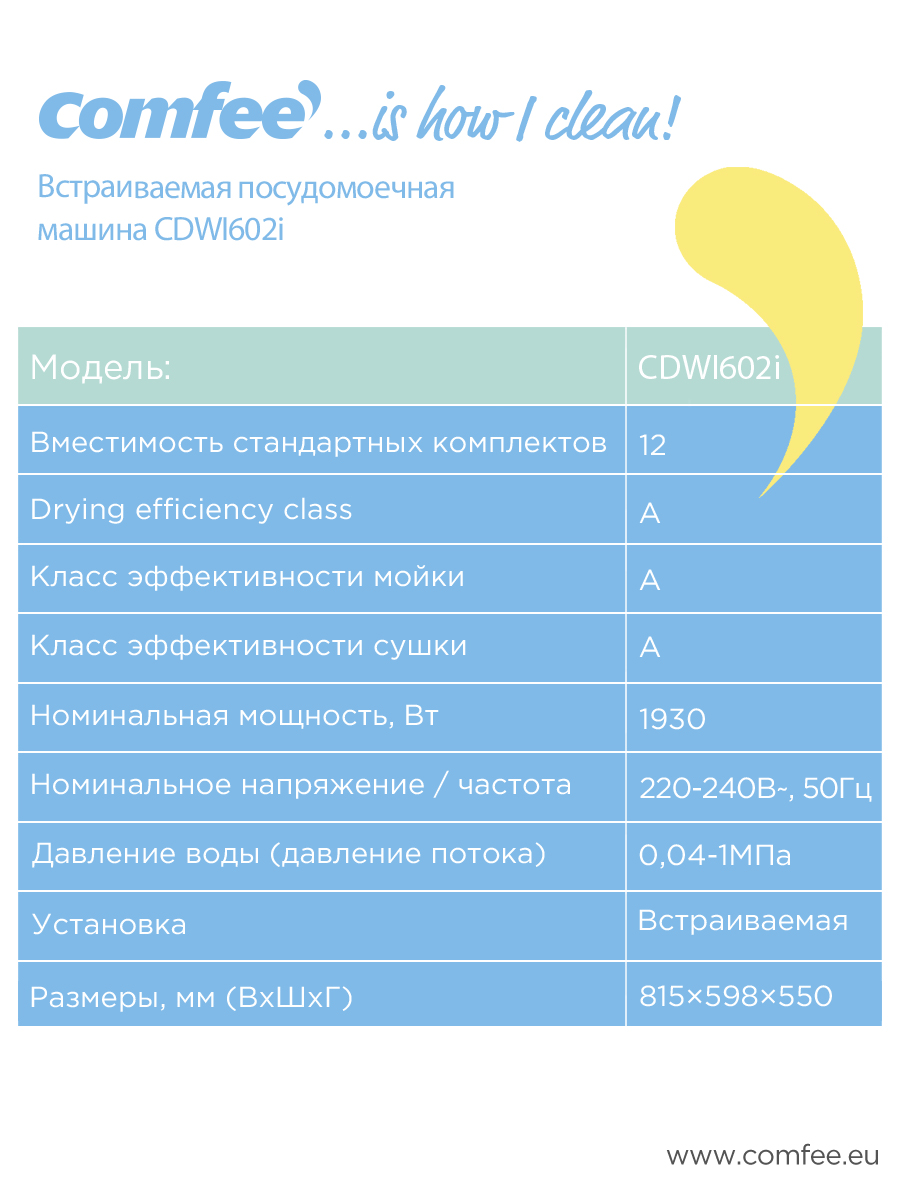 Встраиваемая посудомоечная машина Comfee CDWI602i, купить в Москве, цены в  интернет-магазинах на Мегамаркет