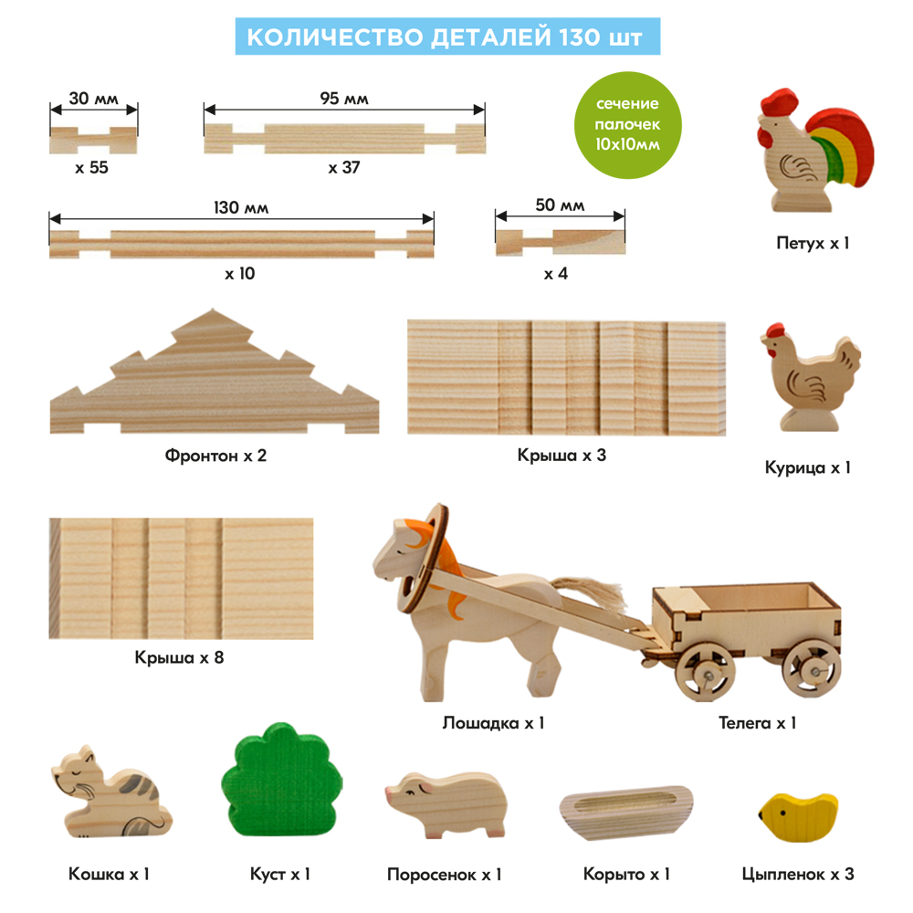 Купить конструктор деревянный Лесовичок Солнечная ферма №1 набор из 130  деталей, цены на конструкторы в интернет-магазинах на Мегамаркет