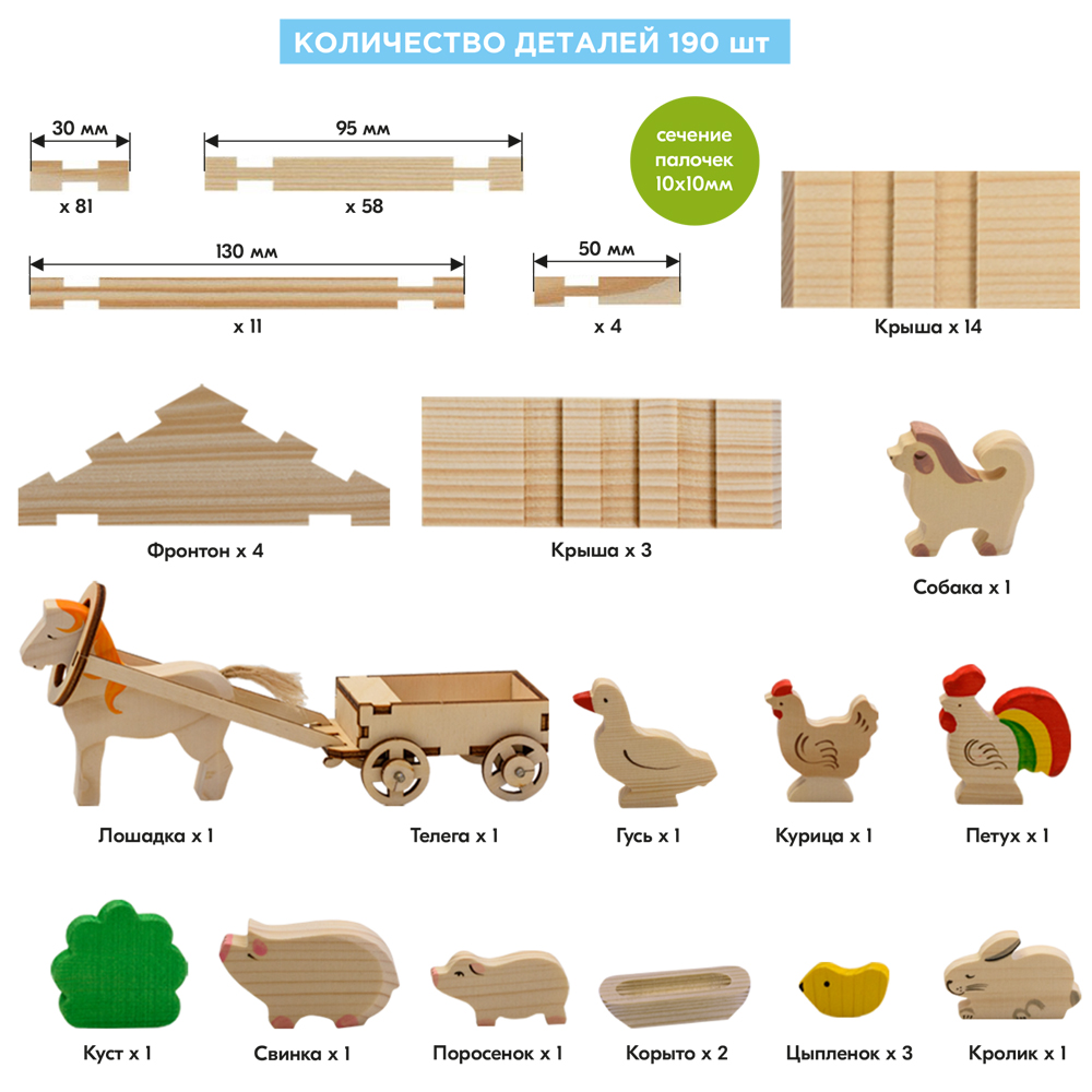 Купить конструктор деревянный Лесовичок Солнечная ферма №2 набор из 190  деталей, цены на конструкторы в интернет-магазинах на Мегамаркет