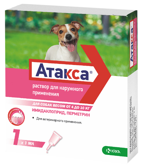 Капли для собак АТАКСА от блох, вшей, власоедов (4-10кг веса) 1,0мл