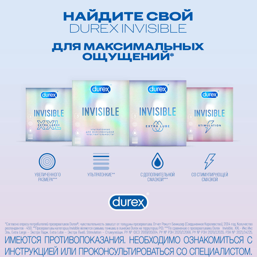 Durex Invisible XXL Презервативы 3 шт. - отзывы покупателей на Мегамаркет