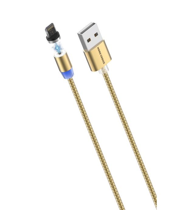 Дата-кабель More choice K61Si, Smart USB 2.4A для Lightning 8-pin Magnetic, нейлон 1м Gold