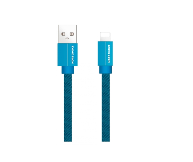 Дата-кабель More choice K20i USB 2.1A для Lightning 8-pin плоский нейлон 1м Blue