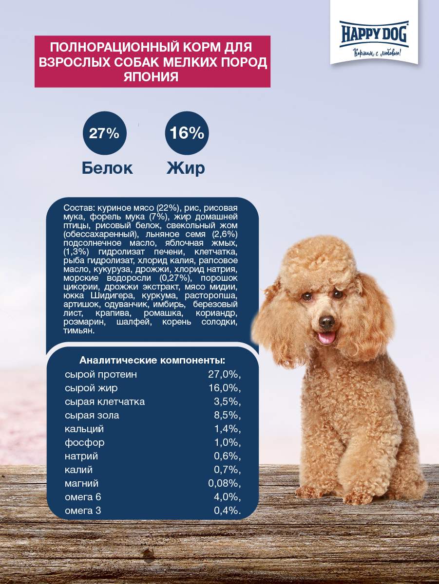 Купить сухой корм для собак Happy Dog Sensible Mini XS Japan курица с  форелью, 1,3 кг, цены на Мегамаркет | Артикул: 100039725882