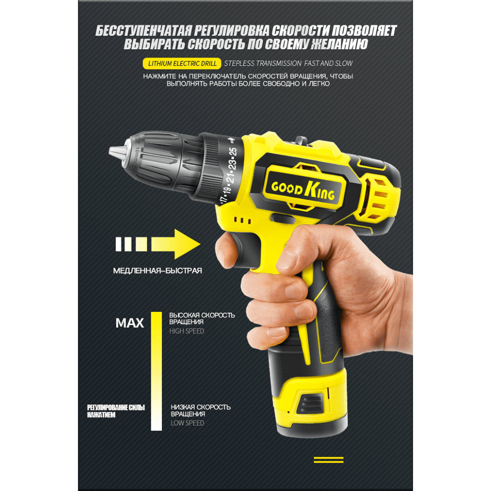 Набор инструментов с аккумуляторной дрелью-шуруповертом 127 предметов  GOODKING K5-20128 купить в интернет-магазине, цены на Мегамаркет