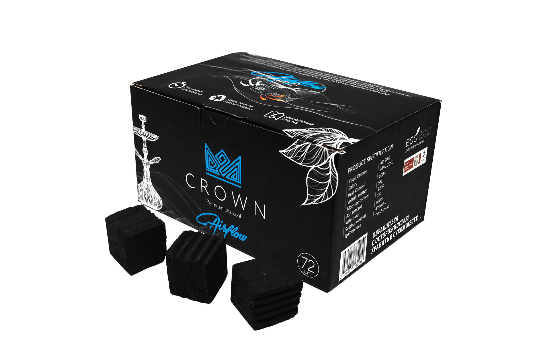 Уголь для кальяна кокосовый CROWN Airflow 1 кг, 72 шт, 25 мм, купить в Москве, цены в интернет-магазинах на Мегамаркет