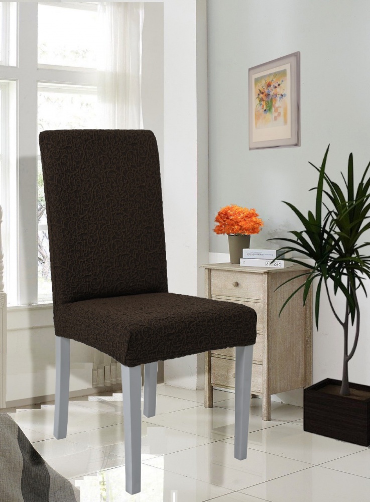 Чехол на стул без оборки Venera "Жаккард", темно-коричневый, 1 предмет