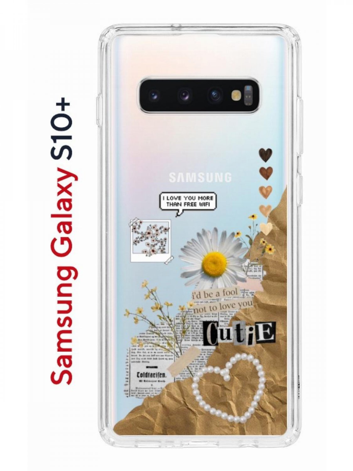 Чехол на Samsung S10 Plus Kruche Print Крафтовые наклейки,противоударный  бампер с принтом, купить в Москве, цены в интернет-магазинах на Мегамаркет