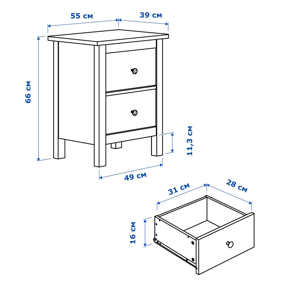 Размеры прикроватных тумбочек в спальню стандарт с двумя ящиками