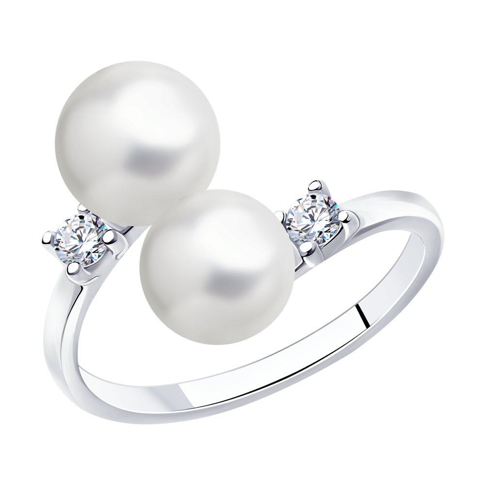Кольцо из серебра с фианитом/искусственным жемчугом р. 18 Diamant 94-110-01101-1