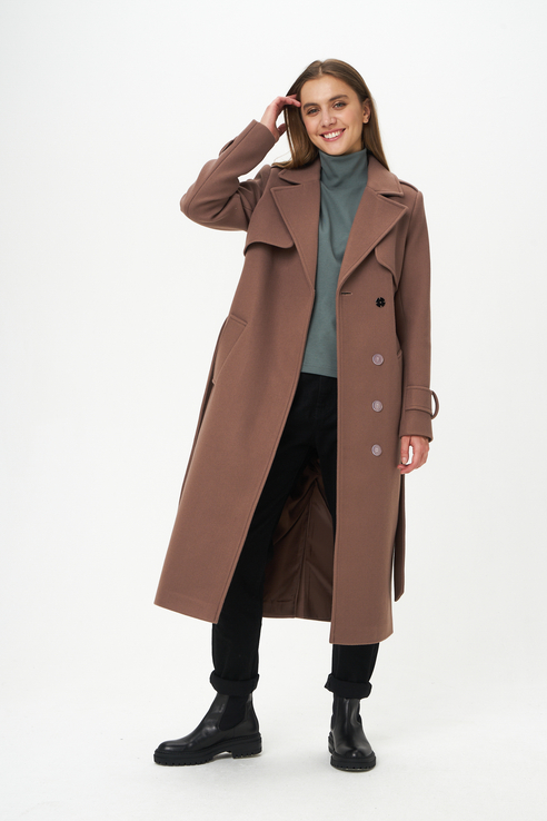 Пальто женское Ennergiia El_W64046 коричневое 40 RU