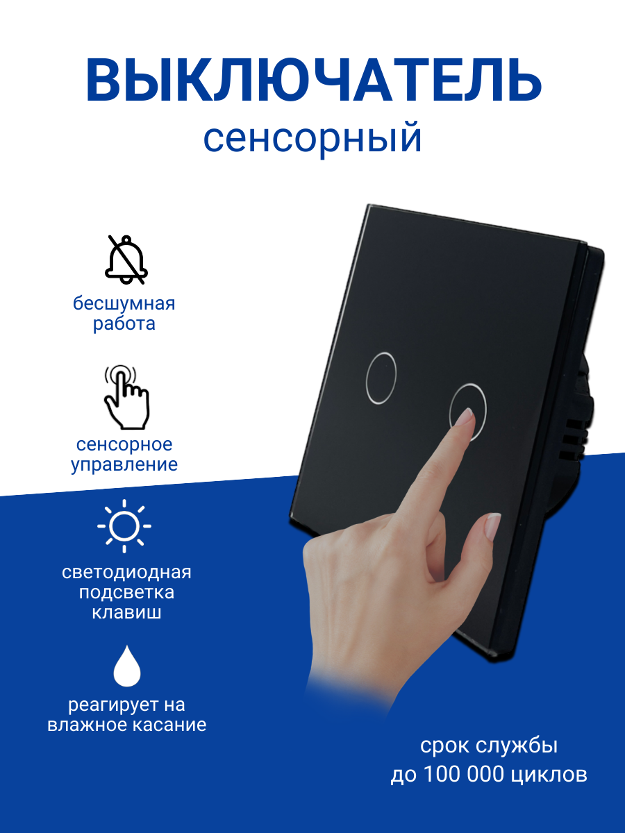 Выключатель Run Energy S603 сенсорный двухклавишный черный - купить в Run Energy, цена на Мегамаркет