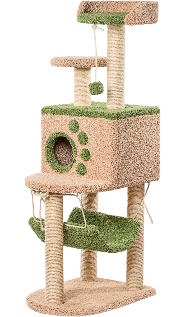 Комплекс для кошек Пушок, бежевый, зеленый, 3 уровня