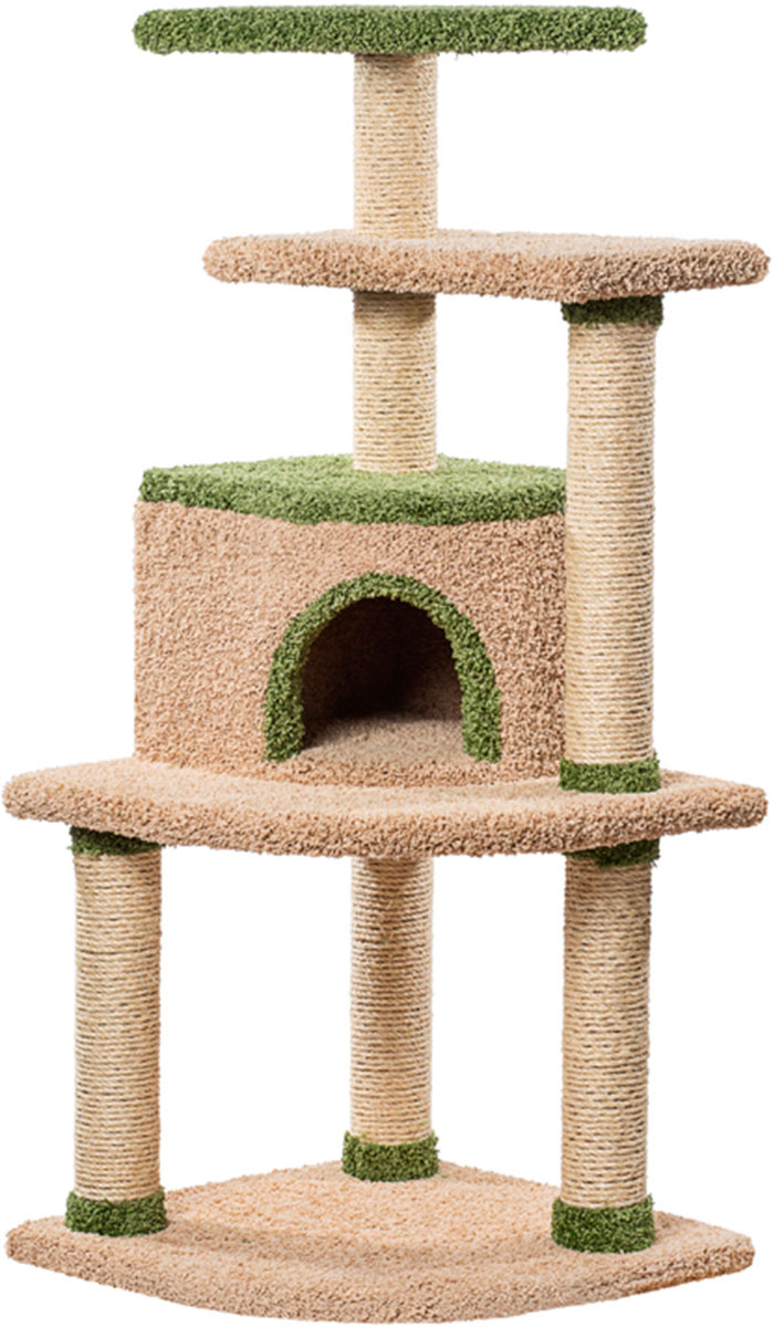 Комплекс для кошек Пушок, бежевый, зеленый, 4 уровня