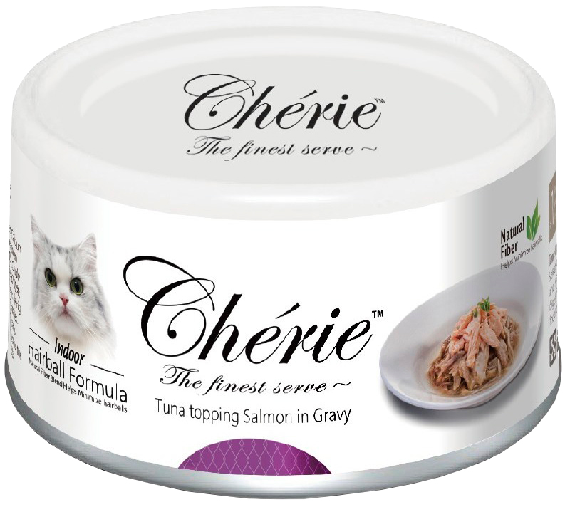 Консервы для кошек Pettric Cherie Adult Hairball Control, с тунцом и лососем, 24шт по 80г
