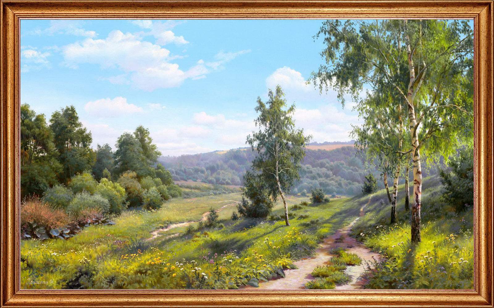 Картина на холсте, "Лесная тропинка", 100х60 см. оформлена в багет, Арт. ПИ-х14