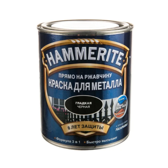 Краска HAMMERITE для металла чёрная гладкая 0,75 л - купить в ООО «Ситистройресурс», цена на Мегамаркет