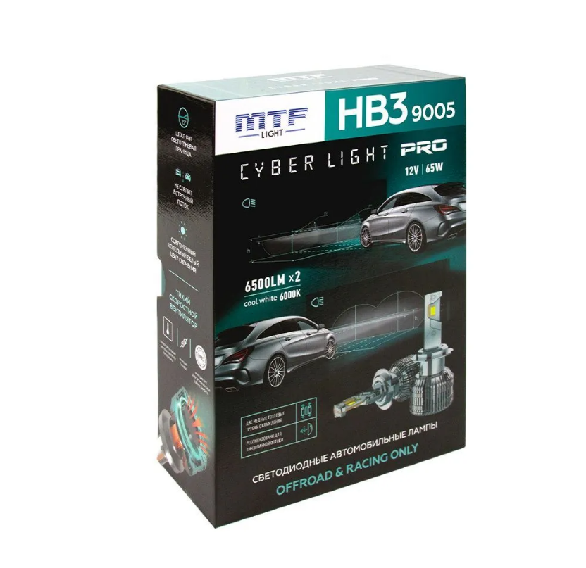 Светодиодные лампы MTF Light серия CYBER LIGHT PRO, HB3(9005), 12V, 65W, 6500 lm, 6000K - купить в Москве, цены на Мегамаркет | 600012839042