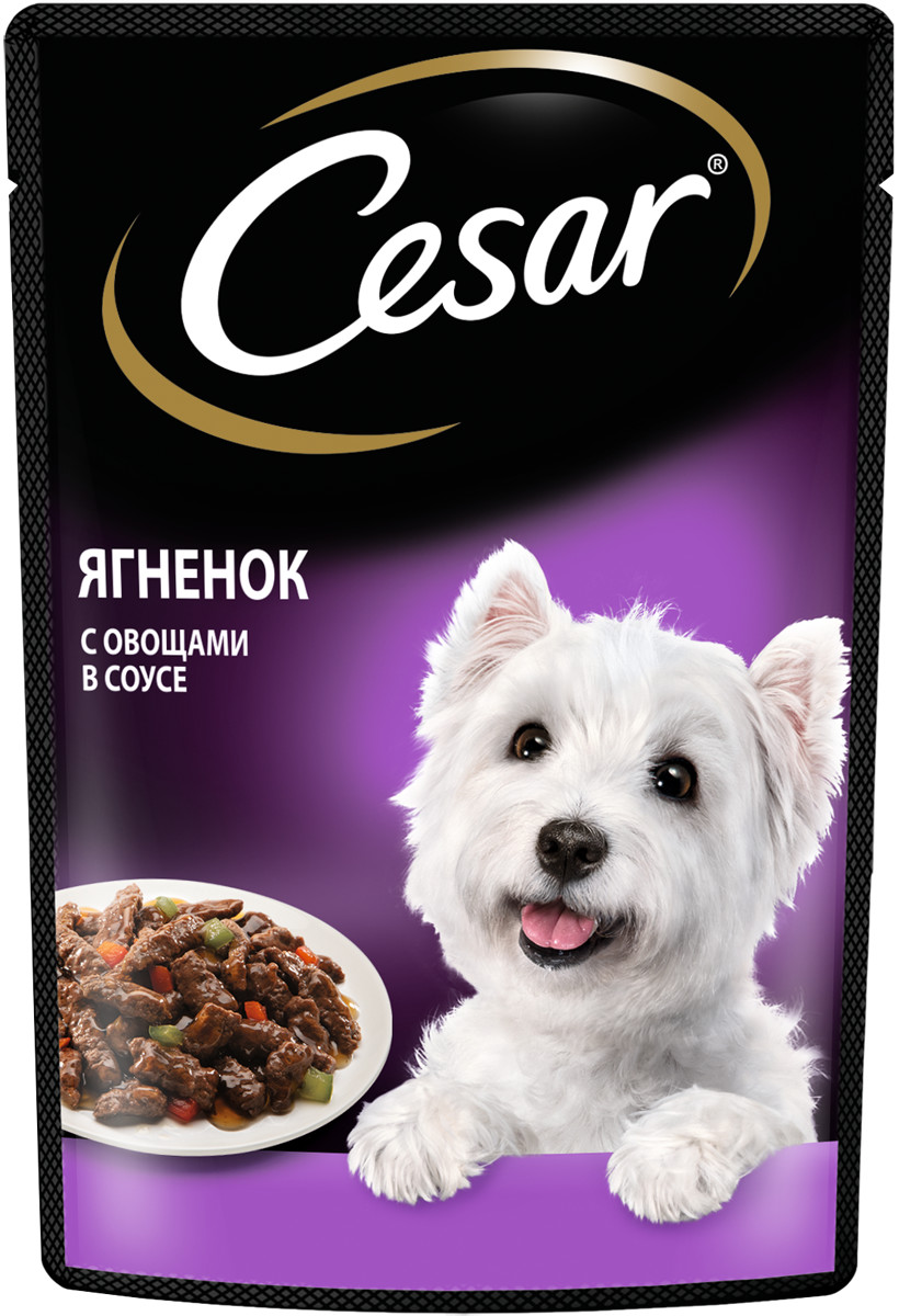 Влажный корм для собак Cesar, ягненок, овощи, в соусе, 28шт по 85г