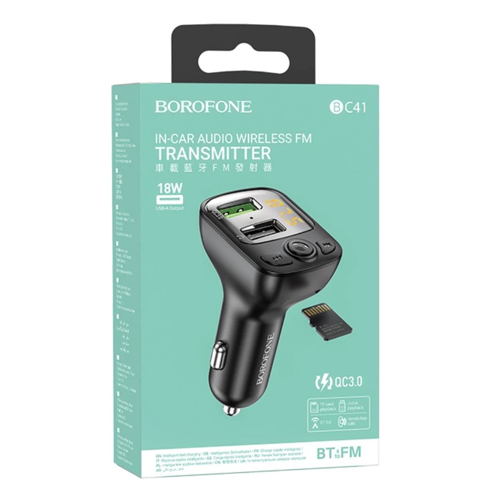 FM-трансмиттер + автомобильное зарядное устройство Borofone BC41 2USB QC3.0  1.0A W18 Black - купить в PleerRu, цена на Мегамаркет