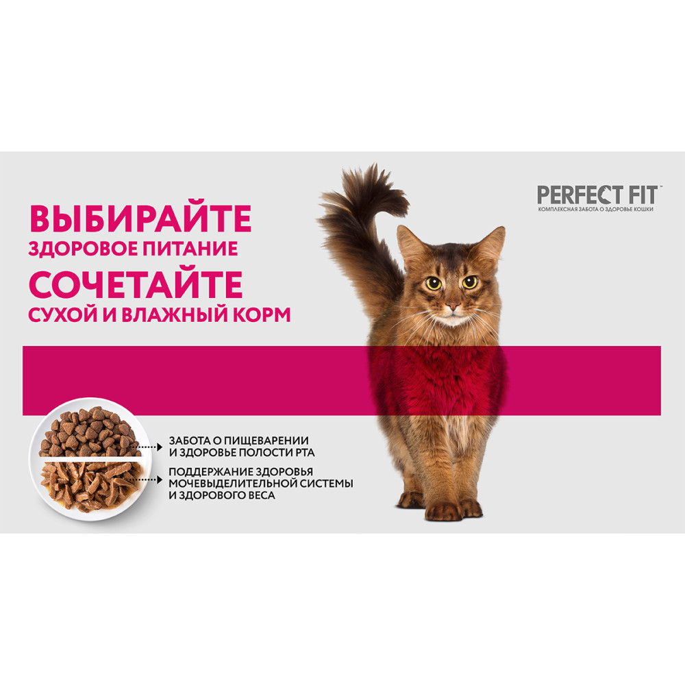 Сухой корм для кошек Perfect Fit Hair & Skin, с индейкой, 0,65кг