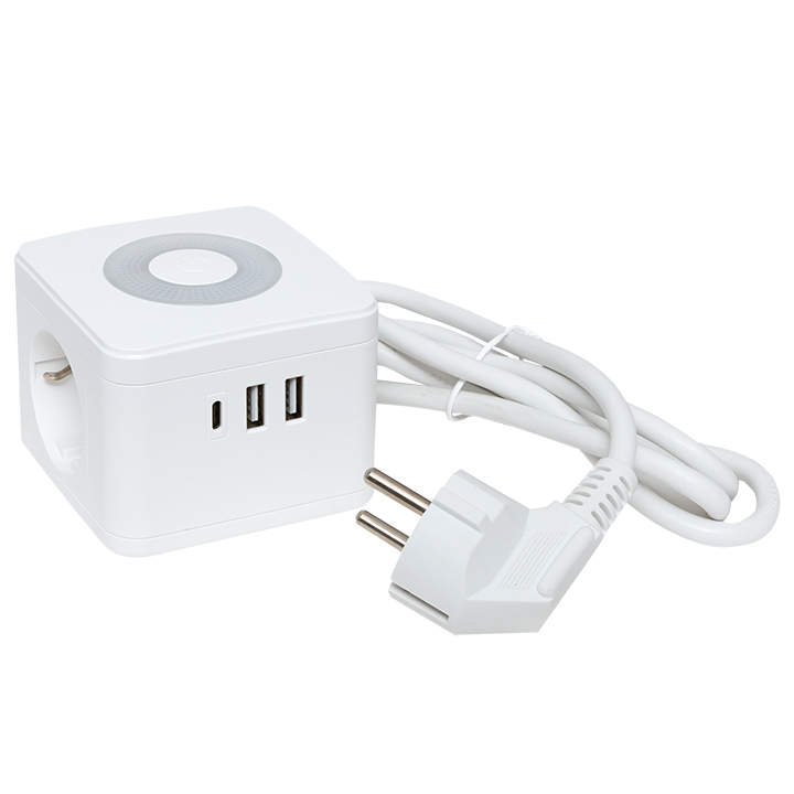 Удлинитель Куб 2 гнезда 2USB 2,4А+Type C + Ночник 1,3 метра 1мм2 ...