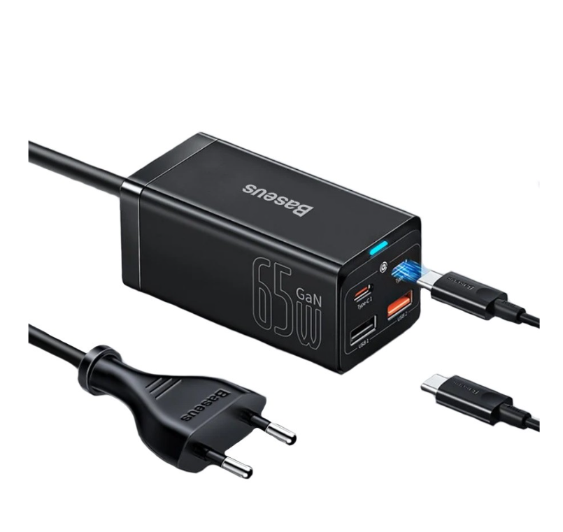 Сетевое зарядное устройство Baseus GaN3 Pro Fast Charger 2C+U 65W EU Black - купить в Москве, цены на Мегамаркет