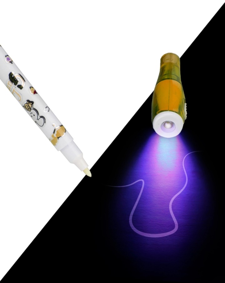 Ручка-шпион wellywell с невидимыми чернилами и УФ фонариком, 10шт, Shpion-yellow-pen10