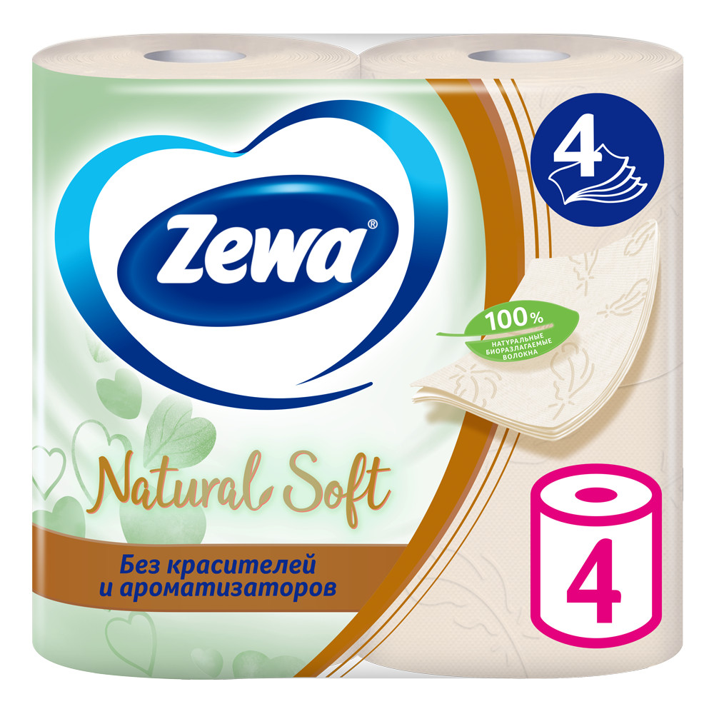 Туалетная бумага Zewa Natural Soft, 4 слоя, 4 рулона - купить в Vprok.ru - Купер, цена на Мегамаркет